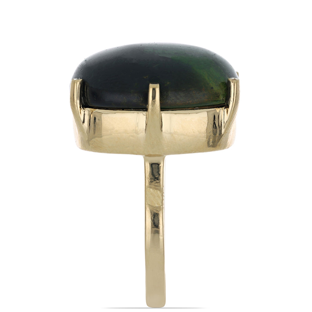 Anel de Prata com Banho de Ouro com Olho de Tigre Verde Contraste: Cabeca de Veado (800)