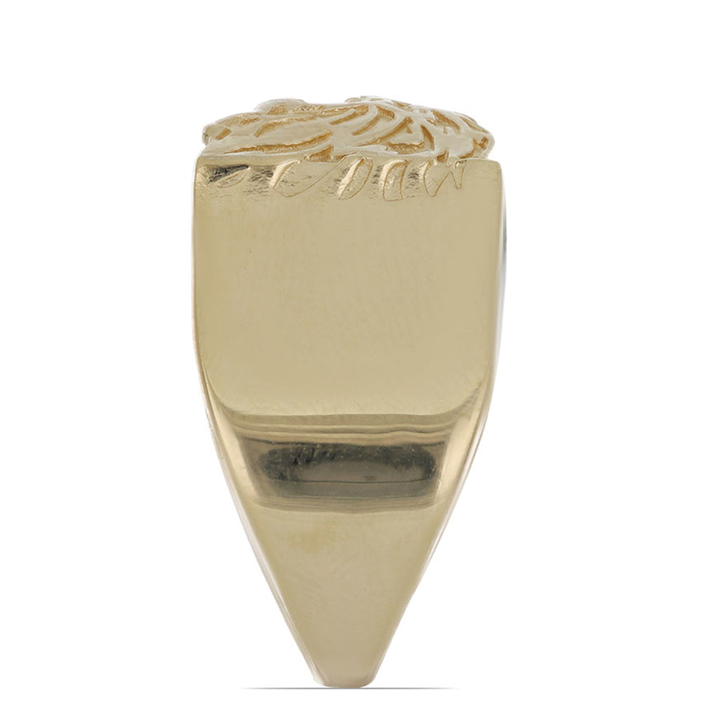 Anel de Prata com Banho de Ouro com Olho de Tigre Verde Contraste: Cabeca de Veado (800)