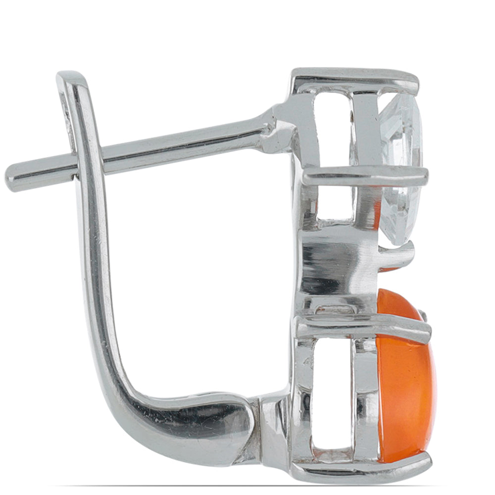 Brincos de Prata com Opala Laranja de Lega Dembi e Topázio Branco