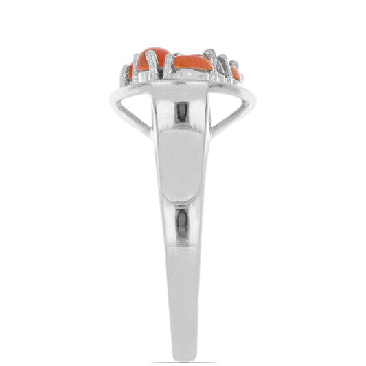 Anel de Prata com Opala Laranja de Lega Dembi e Topázio Branco Contraste: Cabeca de Veado (800)
