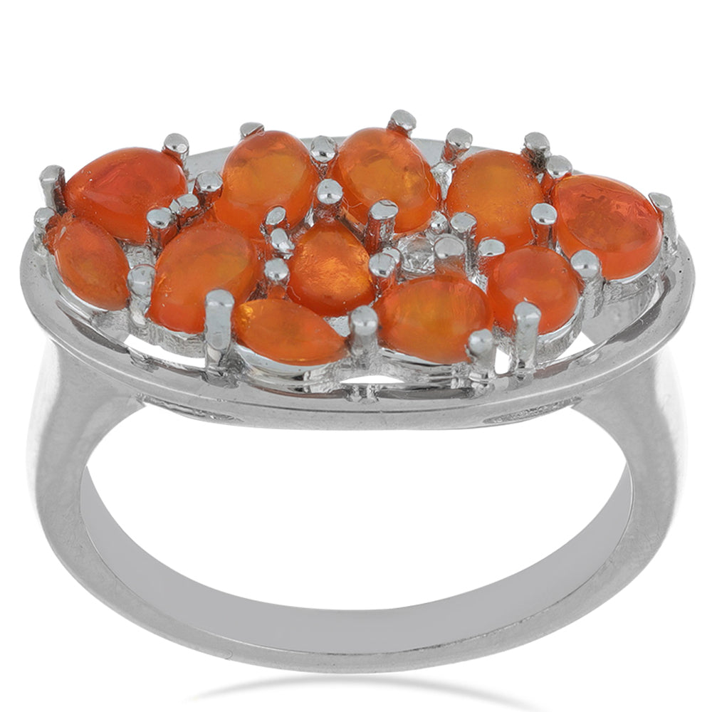 Anel de Prata com Opala Laranja de Lega Dembi e Topázio Branco Contraste: Cabeca de Veado (800)