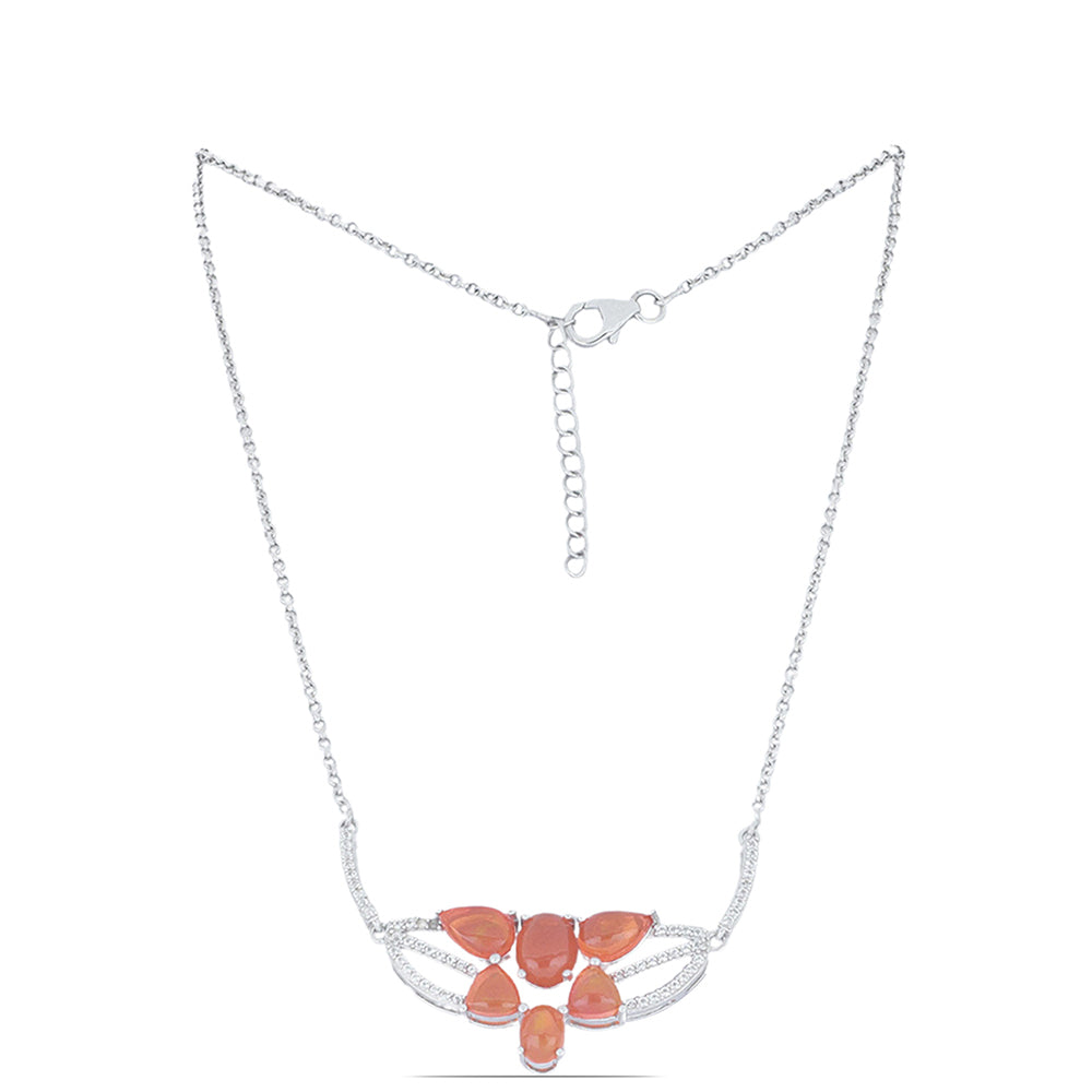 Colar de Prata com Opala Laranja de Lega Dembi e Topázio Branco Contraste: Cabeca de Veado (800)