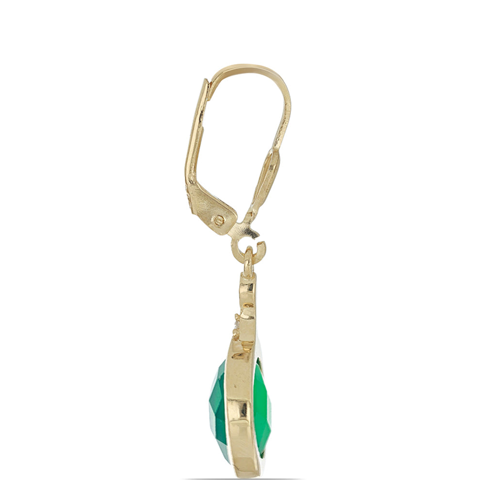 Brincos de Prata com Banho de Ouro com Ágata Verde de Spruce Pine e Topázio Branco