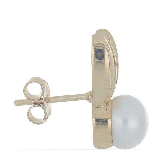 Brincos de Prata com Banho de Ouro com Pérola Branca de Água Doce