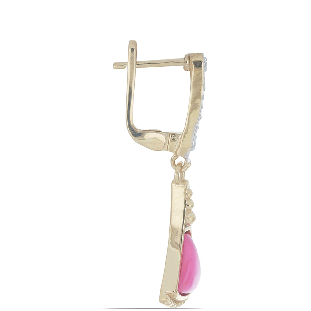 Brincos de Prata com Banho de Ouro com Opala Rosa de Lega Dembi e Topázio Branco