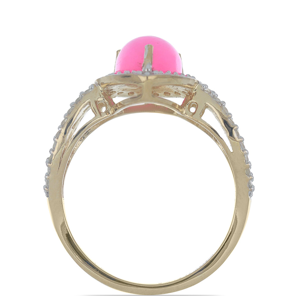 Anel de Prata com Banho de Ouro com Opala Rosa de Lega Dembi e Topázio Branco Contraste: Cabeca de Veado (800)