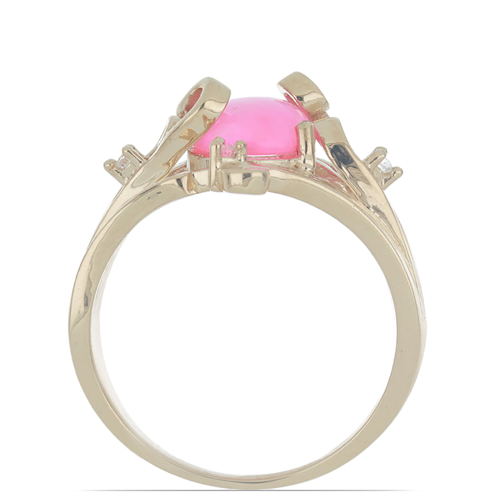 Anel de Prata com Banho de Ouro com Opala Rosa de Lega Dembi e Topázio Branco Contraste: Cabeca de Veado (800)