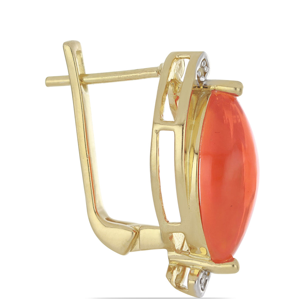 Brincos de Prata com Banho de Ouro com Opala Laranja de Lega Dembi e Topázio Branco