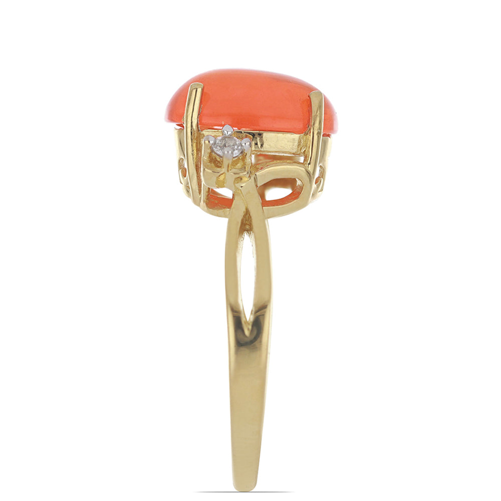 Anel de Prata com Banho de Ouro com Opala Laranja de Lega Dembi e Topázio Branco Contraste: Cabeca de Veado (800)