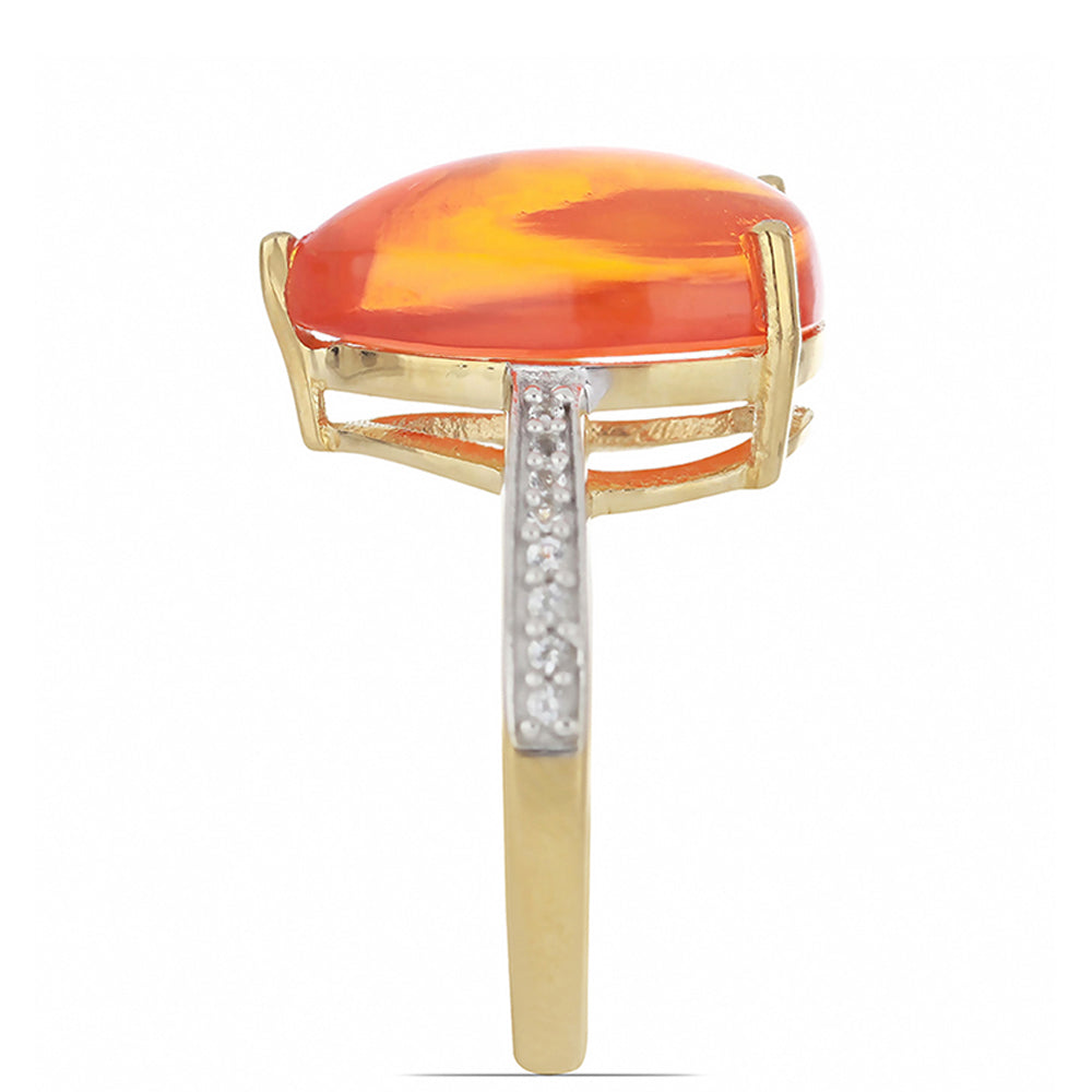 Anel de Prata com Banho de Ouro com Opala Laranja de Lega Dembi e Topázio Branco