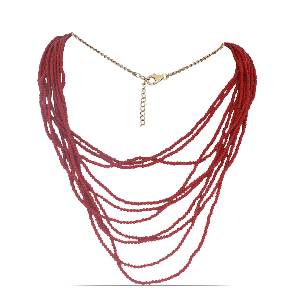 Colar de Prata com Banho de Ouro com Coral Esponja Vermelha