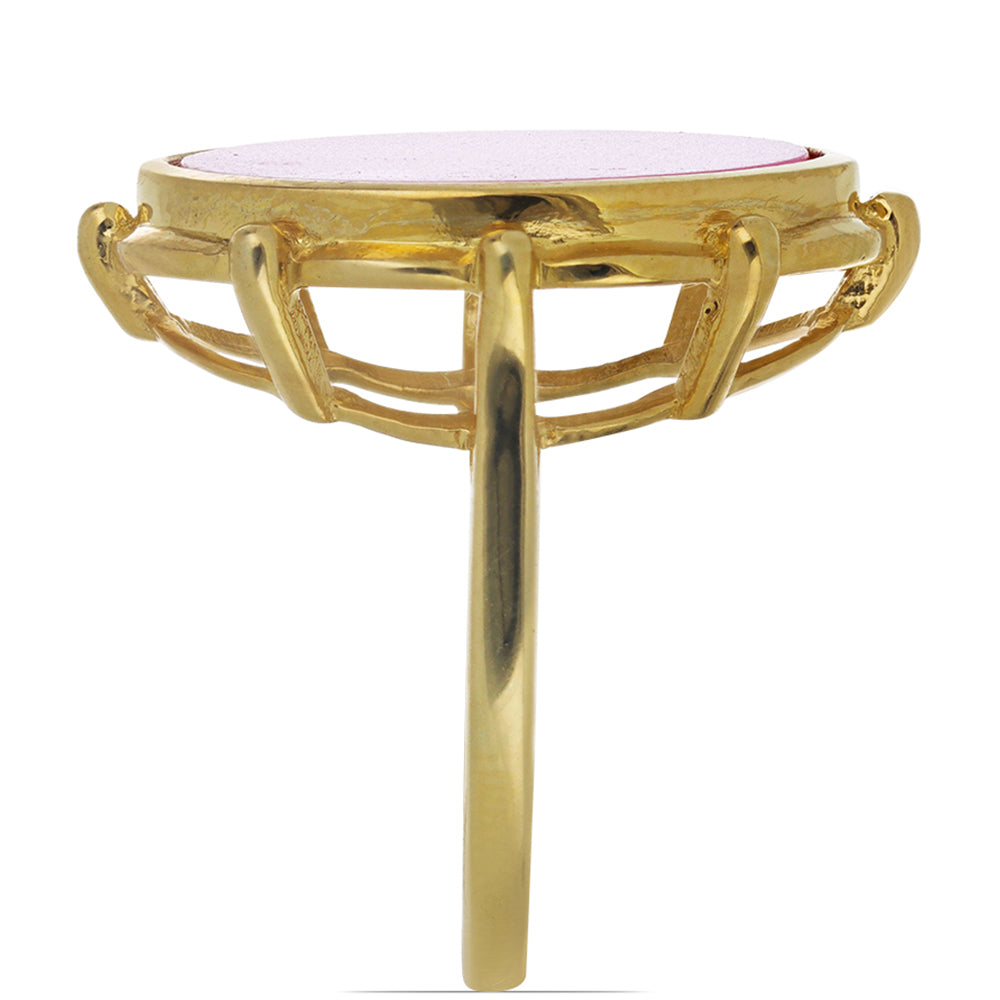 Anel de Prata com Banho de Ouro com Mãe de Pérola Rosa Contraste: Cabeca de Veado (800)