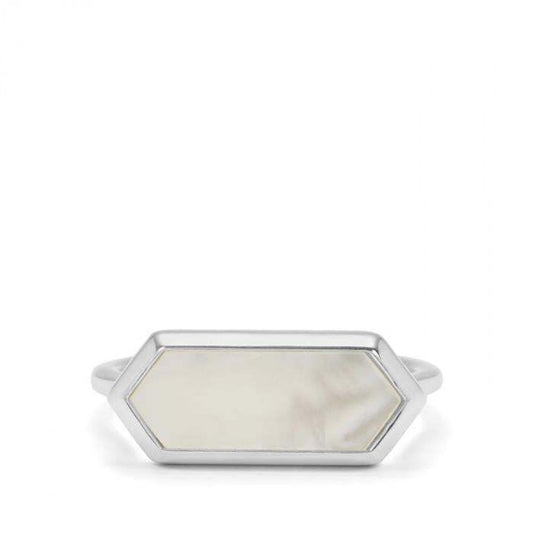 Anel de Prata com Banho de Ouro com Mãe de Pérola Rosa