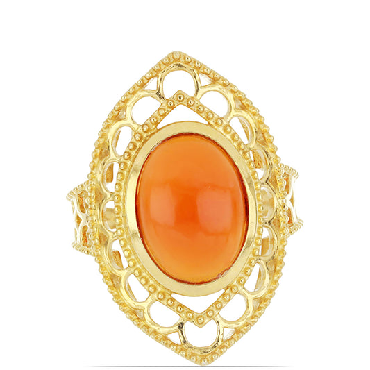 Anel de Prata com Banho de Ouro com Cornalina de Tagebau Contraste: Cabeca de Veado (800)