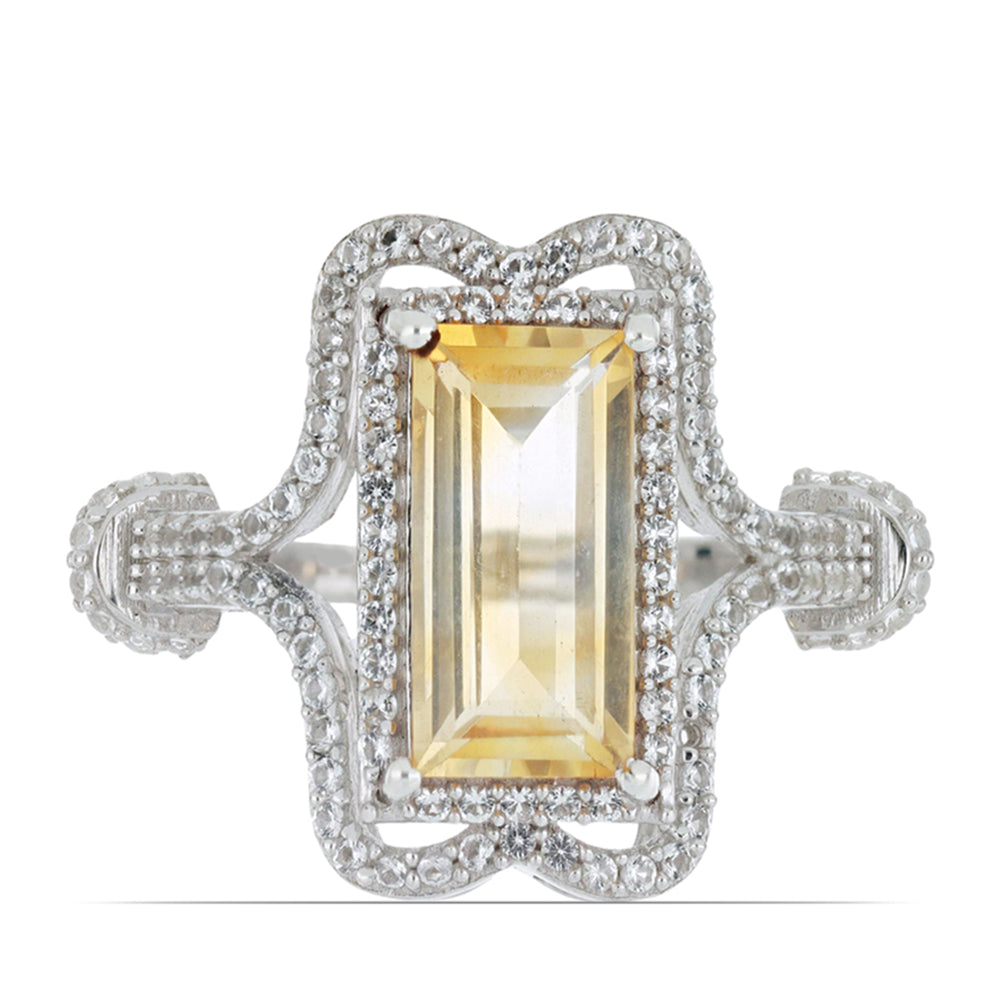 Anel de Prata com Citrino de Ural e Topázio Branco Contraste: Cabeca de Veado (800)