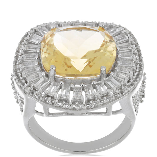 Anel de Prata com Citrino de Ural e Topázio Branco Contraste: Cabeca de Veado (800)