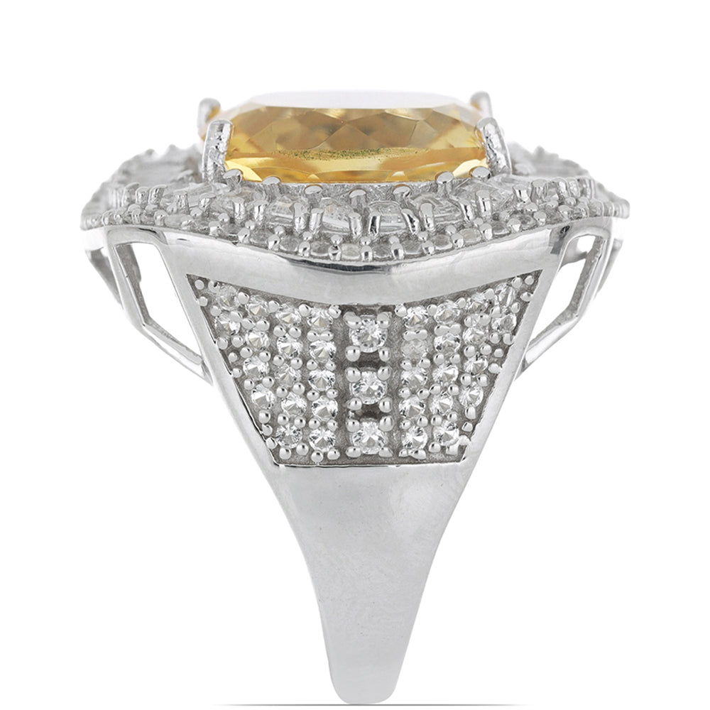 Anel de Prata com Citrino de Ural e Topázio Branco Contraste: Cabeca de Veado (800)