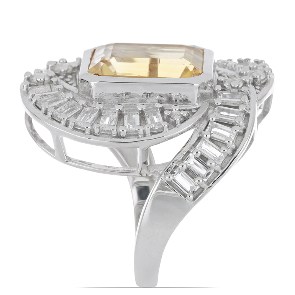 Anel de Prata com Citrino de Ural e Topázio Branco Contraste: Cabeca de Veado (800)