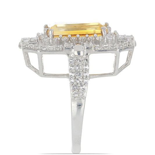 Anel de Prata com Citrino de Ural e Topázio Branco Contraste: Cabeca de Veado (800)