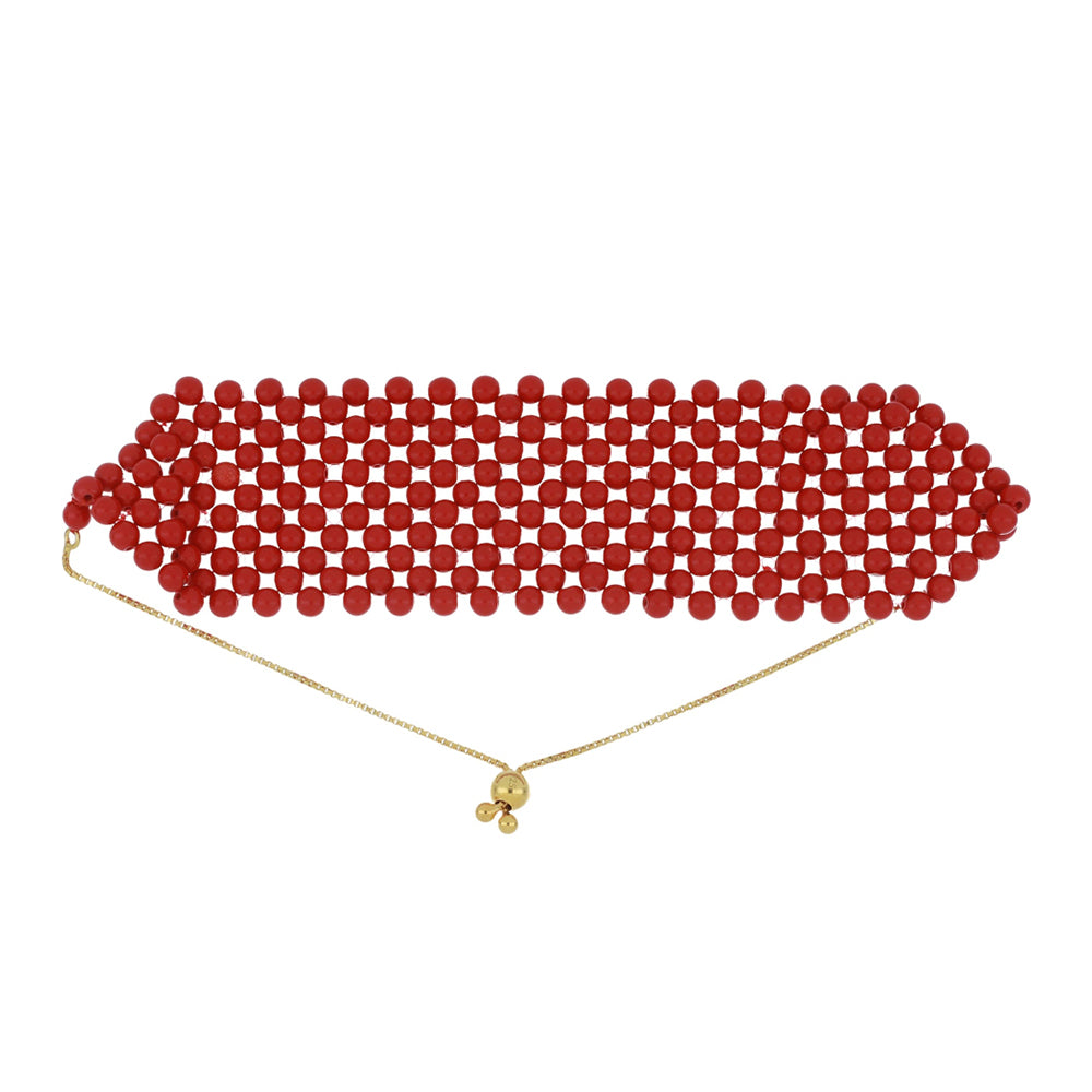 Pulseira de Prata com Banho de Ouro com Coral Esponja Vermelha