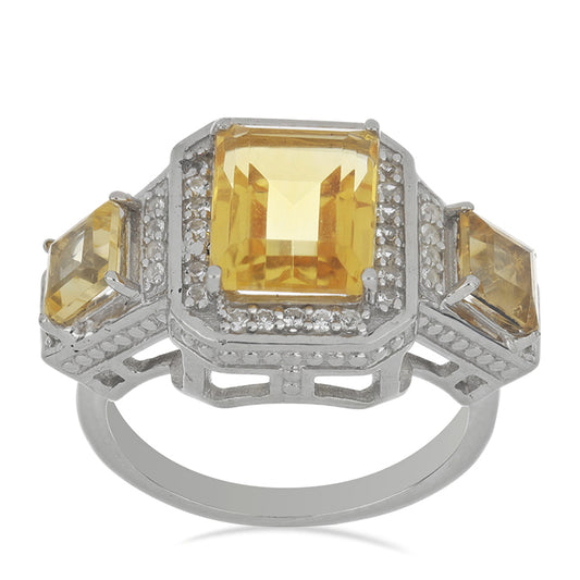 Anel de Prata com Citrino de Ural e Topázio Branco Contraste: Cabeca de Veado (800)