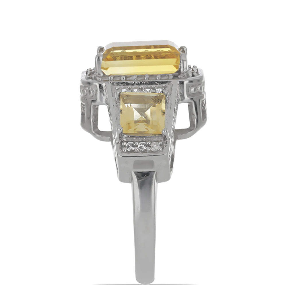 Anel de Prata com Citrino de Ural e Topázio Branco Contraste: Cabeca de Veado (800)