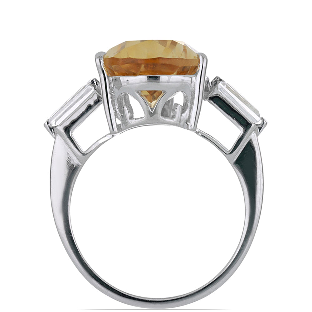 Anel de Prata com Citrino de Ural e Topázio Branco Contraste: Cabeca de Veado (800)