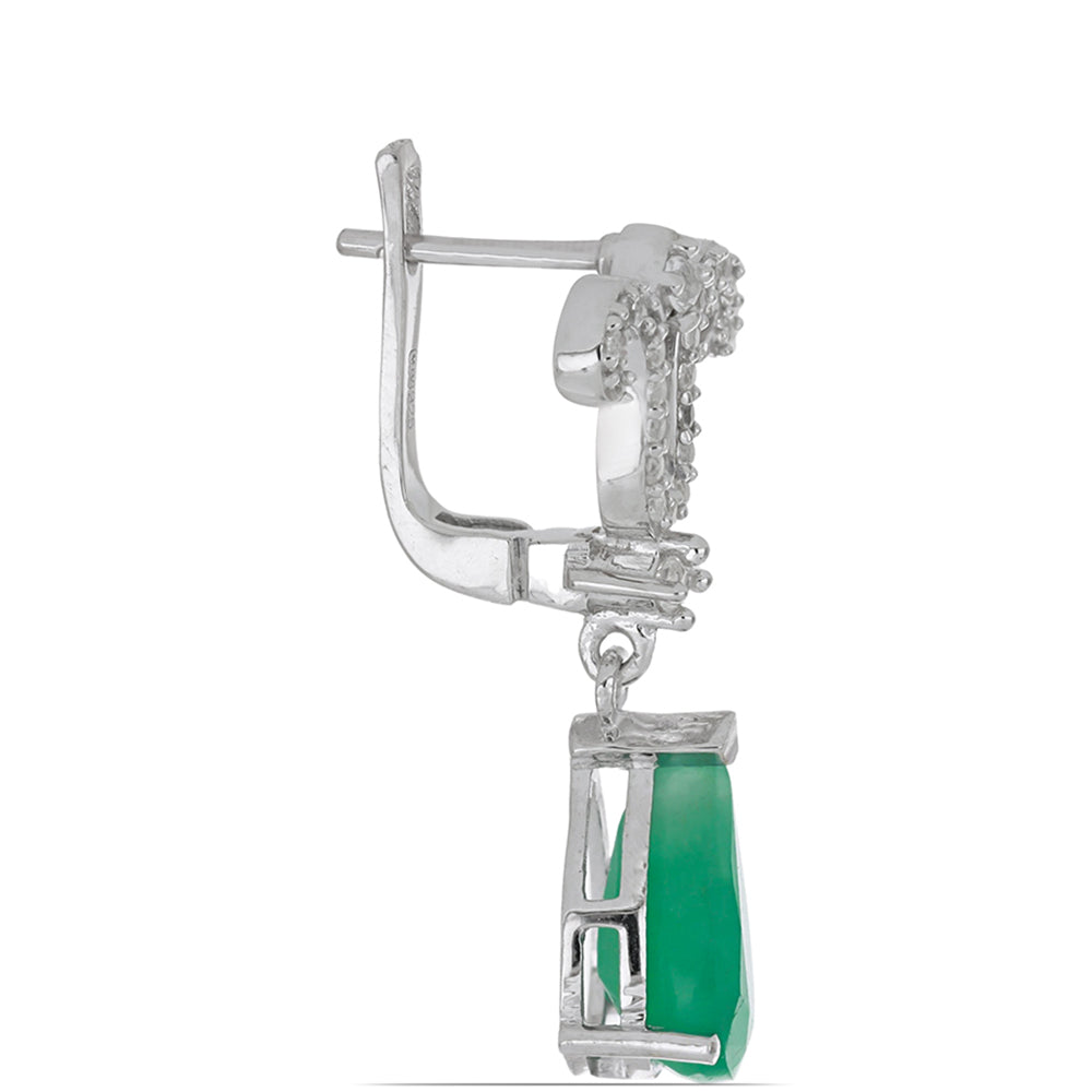 Brincos de Prata com Esmeralda do Brasil e Topázio Branco