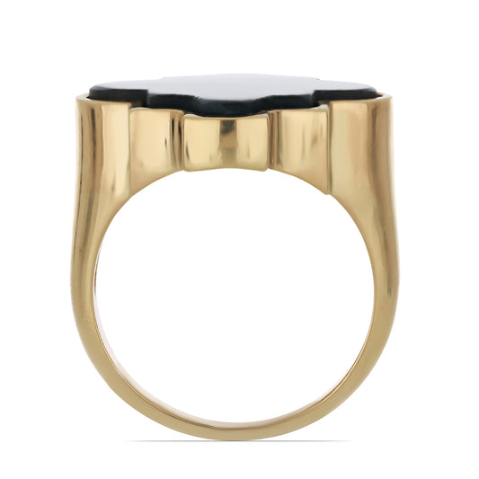 Anel de Prata com Banho de Ouro com Ónix Preta de Suwar Contraste: Cabeca de Veado (800)