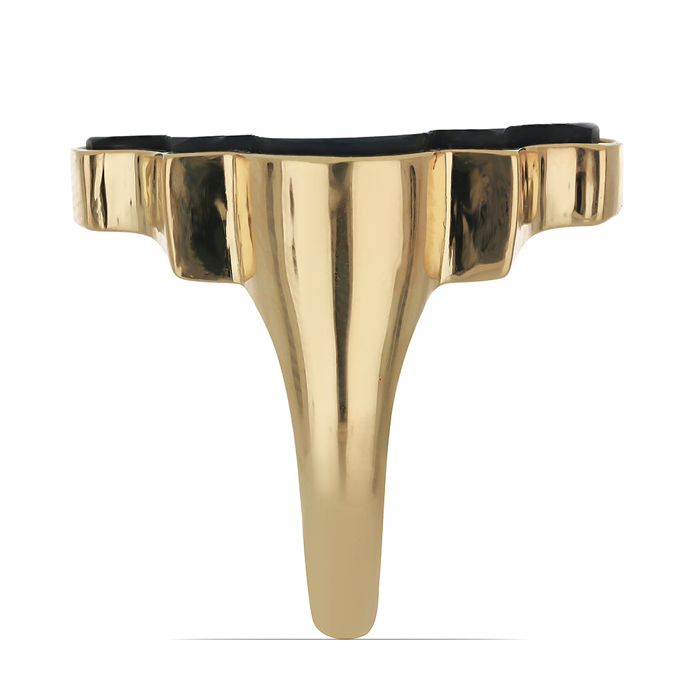 Anel de Prata com Banho de Ouro com Ónix Preta de Suwar Contraste: Cabeca de Veado (800)