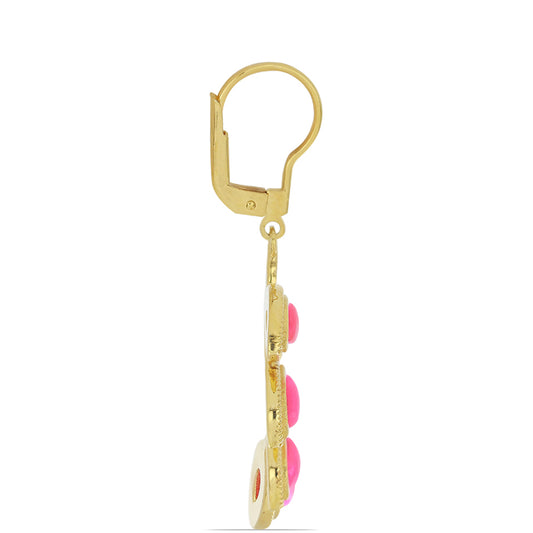 Brincos de Prata com Banho de Ouro com Opala Rosa de Lega Dembi da Etiópia Contraste: Cabeca de Veado (800)