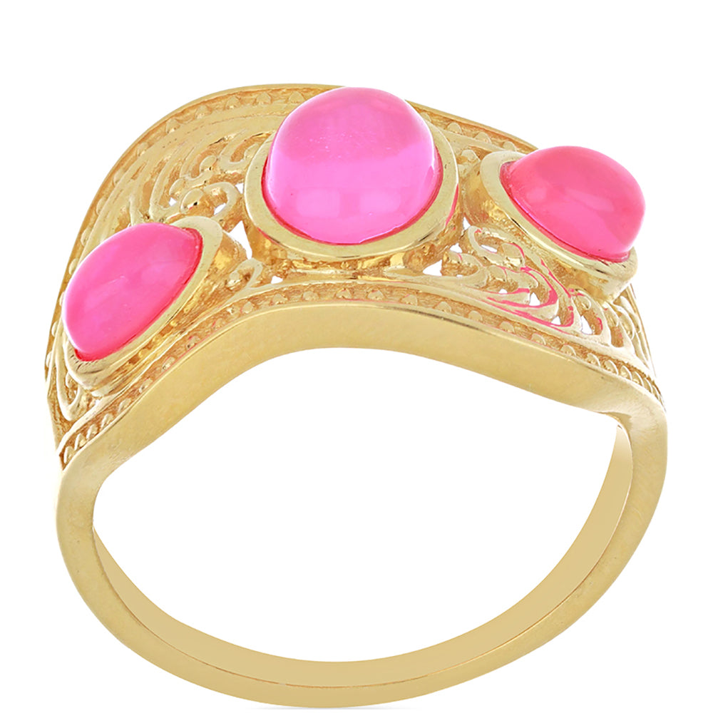 Anel de Prata com Banho de Ouro com Opala Rosa de Lega Dembi da Etiópia Contraste: Cabeca de Veado (800)