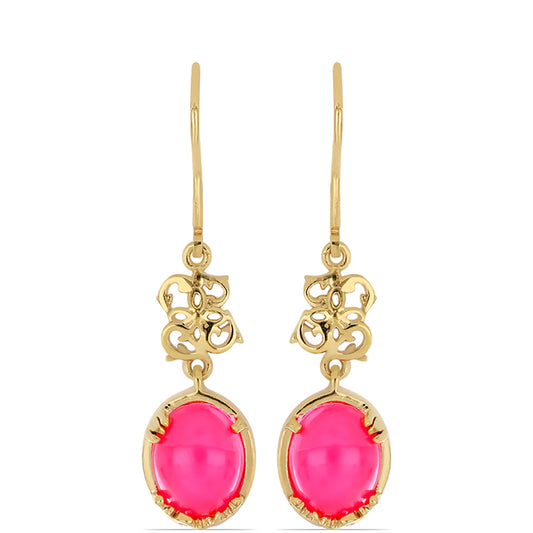 Brincos de Prata com Banho de Ouro com Opala Rosa de Lega Dembi da Etiópia