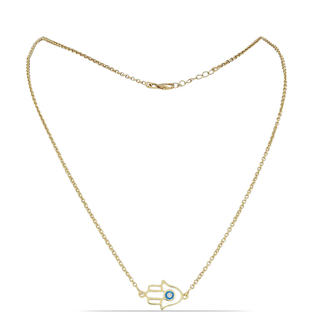 Colar de Prata com Banho de Ouro com Esmalte e Topázio Branco Contraste: Cabeca de Veado (800)