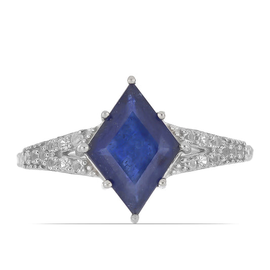 Anel de Prata com Safira Azul de Rosebery e Topázio Branco Contraste: Cabeca de Veado (800)