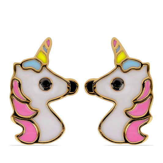 Brincos de Prata com Banho de Ouro com Esmalte e Espinela Preta de Gorno Badakhshan Contraste: Cabeca de Veado (800)