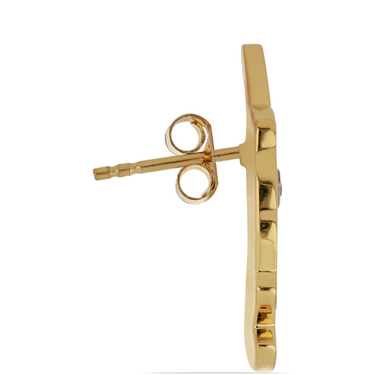 Brincos de Prata com Banho de Ouro com Esmalte e Espinela Preta de Gorno Badakhshan Contraste: Cabeca de Veado (800)