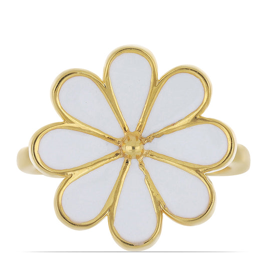 Anel de Prata com Banho de Ouro com Esmalte Contraste: Cabeca de Veado (800)