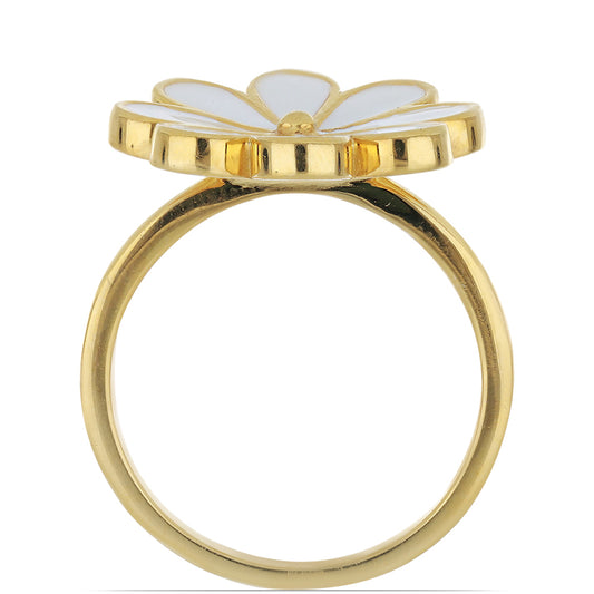 Anel de Prata com Banho de Ouro com Esmalte Contraste: Cabeca de Veado (800)
