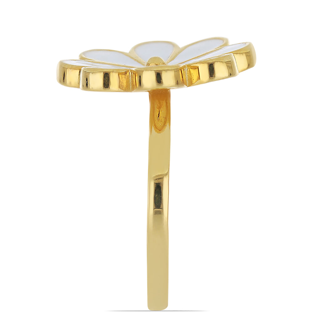 Anel de Prata com Banho de Ouro com Esmalte Contraste: Cabeca de Veado (800)