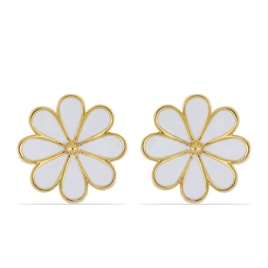 Brincos de Prata com Banho de Ouro com Esmalte Contraste: Cabeca de Veado (800)