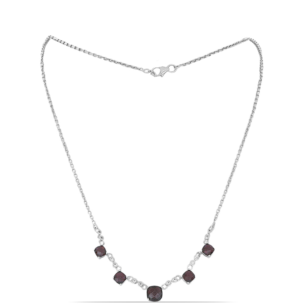 Colar de Prata com Granada Rhodolite das Minas Moatize e Topázio Branco Contraste: Cabeca de Veado (800)