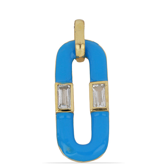 Pendente de Prata com Banho de Ouro com Esmalte e Topázio Branco Contraste: Cabeca de Veado (800)