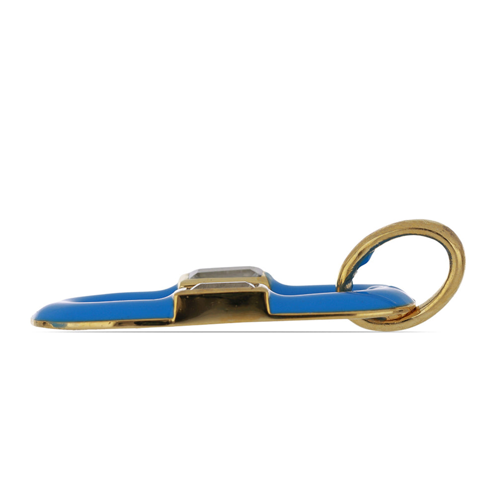 Pendente de Prata com Banho de Ouro com Esmalte e Topázio Branco Contraste: Cabeca de Veado (800)