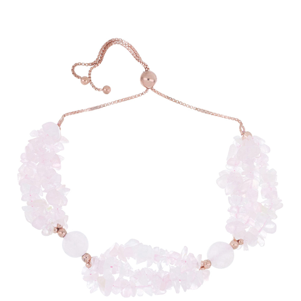 Pulseira de Prata com Banho de Ouro Rosa com Quartzo Rosa de Ramaratina