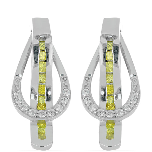 Brincos de Prata com Diamante Amarelo e Zircão Branco