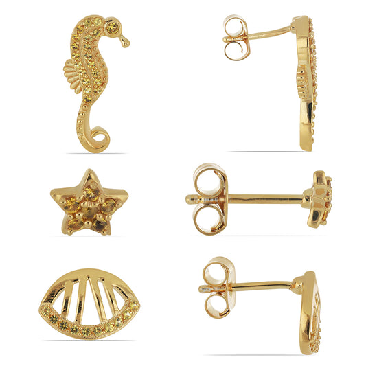 Conjunto de Prata com Banho de Ouro com Citrino de Ural Contraste: Cabeca de Veado (800)