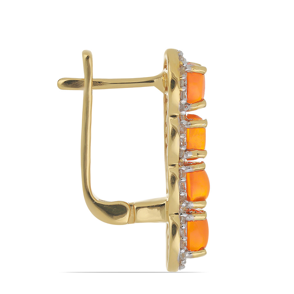 Brincos de Prata com Banho de Ouro com Opala Laranja de Lega Dembi e Topázio Branco