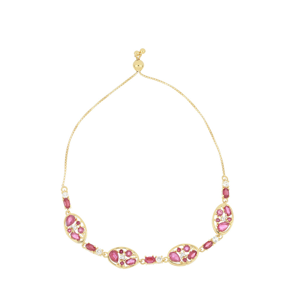 Pulseira de Prata com Banho de Ouro com Rubi de Madagáscar e Topázio Branco Contraste: Cabeca de Veado (800)