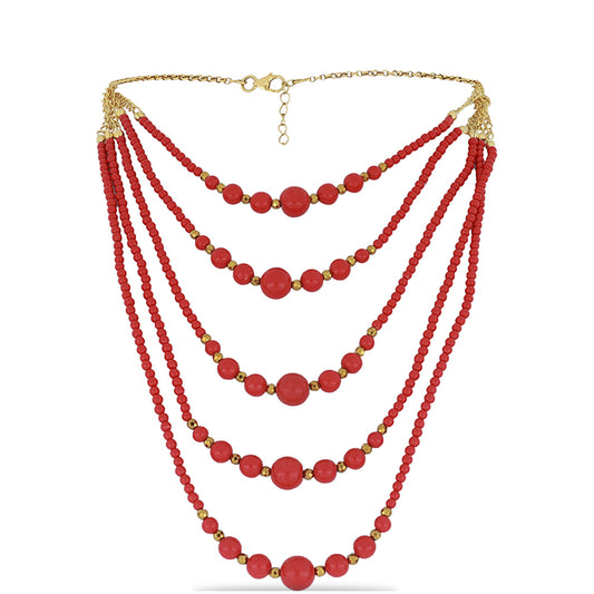 Colar de Prata com Banho de Ouro com Coral Esponja Vermelha Contraste: Cabeca de Veado (800)